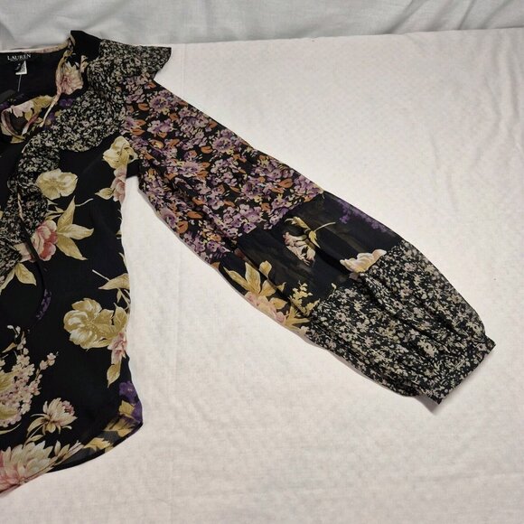 Ralph Lauren Womens Floral Ruffle-Trim Georgette Blouse Black Size XL NWT (26) - Picture 8 of 15